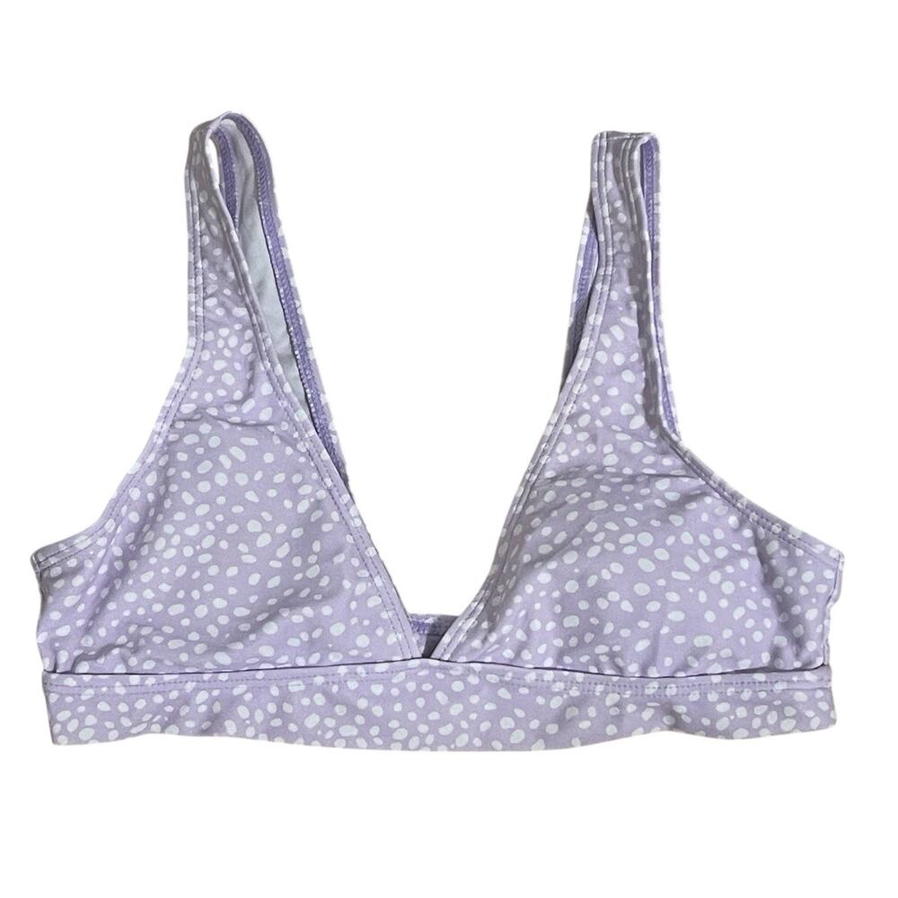 Shein Dalmatian Print Deep Plunge Bikini Top Size M Lilac Purple White NWOT